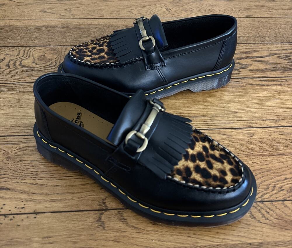 Dr. Martens Adrian Snaffle Leopard Print Loafers Slip On Men Sz 7 Women Sz 8 US
